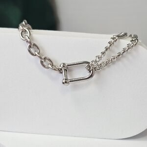 Horsebit Buckle Link Bracelet Stainless Steel Double Chain Equestrian Shackle